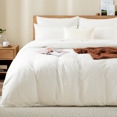 NEXHOME PRO Queen Duvet Cover Set  100% Certified Organic Cotton with Washed Feel & Linen-Like Texture, Comfortable & Breathable, Home Bedding Set Bright White (No Comforter) 9090