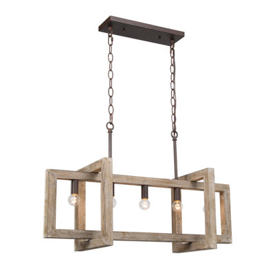 Aztlan 5 - Light Wrought Iron Dimmable Kitchen Island Square / Rectangle Chandelier