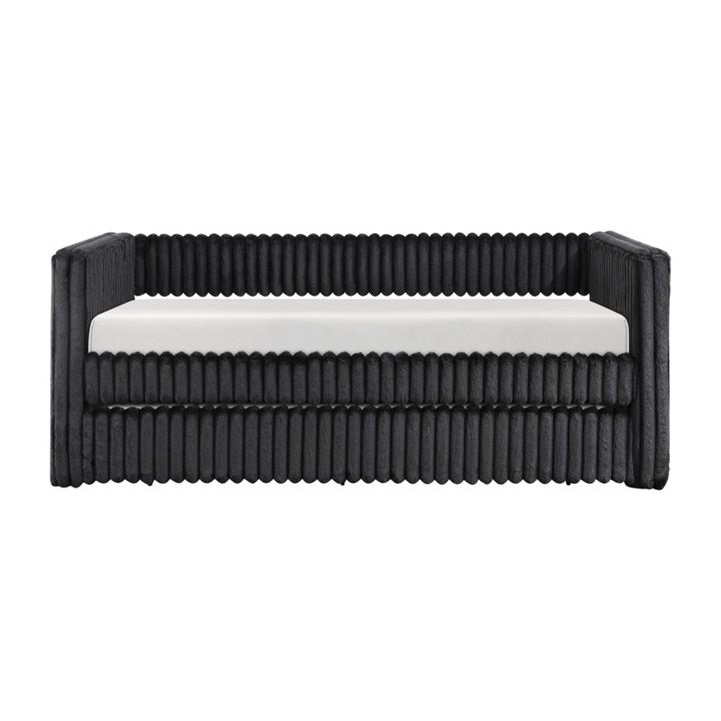 1Pc Daybed With Trundle Corduroy Fabric Upholstery Modern Luxury Home Furniture Durable Comfortable, Black