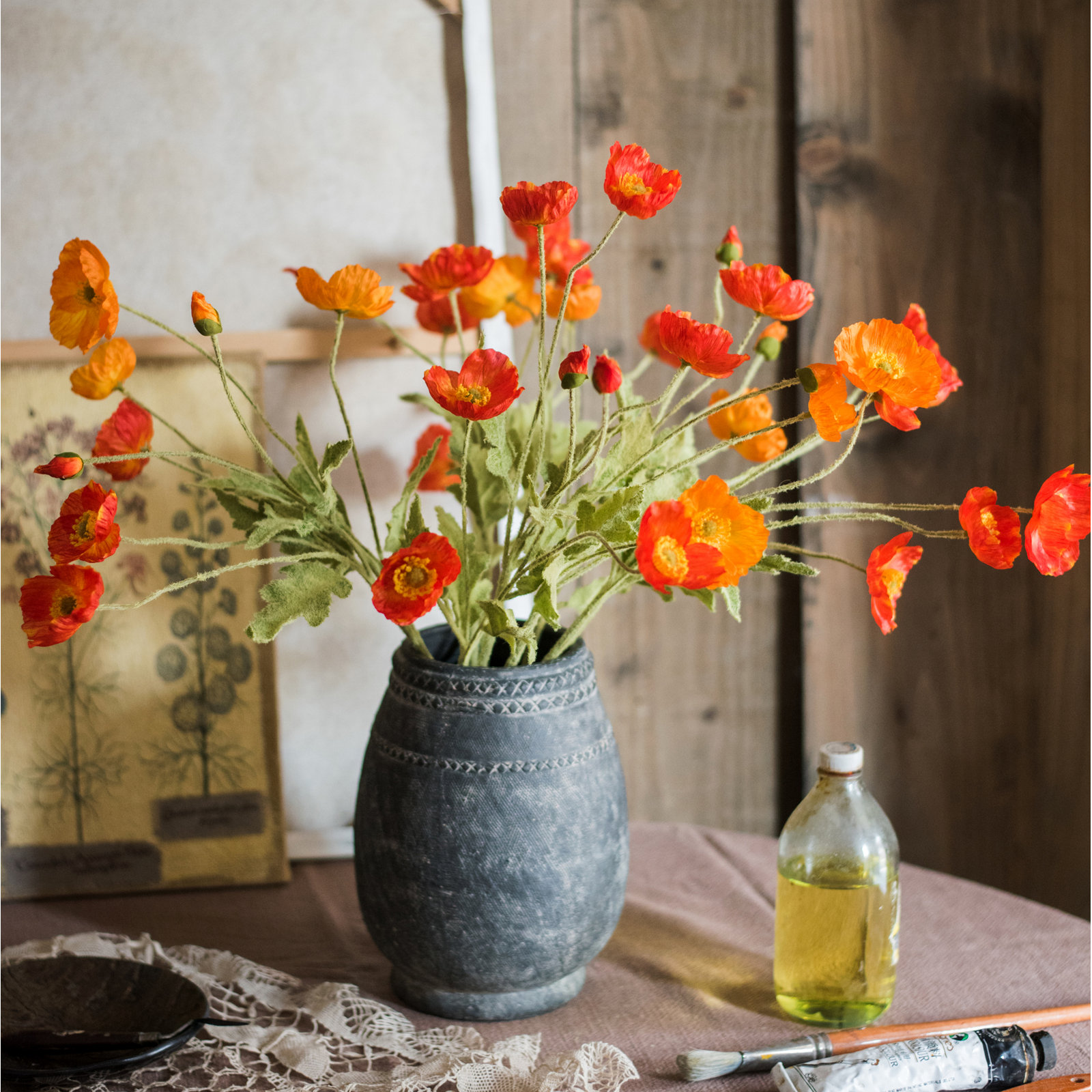 Poppy Floral Stems, Orange, 5 Stems