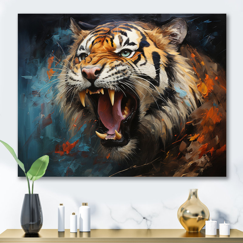 Tiger Roaring Majesty Collage II - Animals Canvas Art Print, H 24 po x l 32 po x P 1 po, Toile tendue