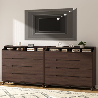 Dresser For Bedroom With 8 Drawers, 55" Large Dresser & Chest Of Drawers With Charging Station, Wood Closet Clothes Storage Tall Dressers Organizer Fo