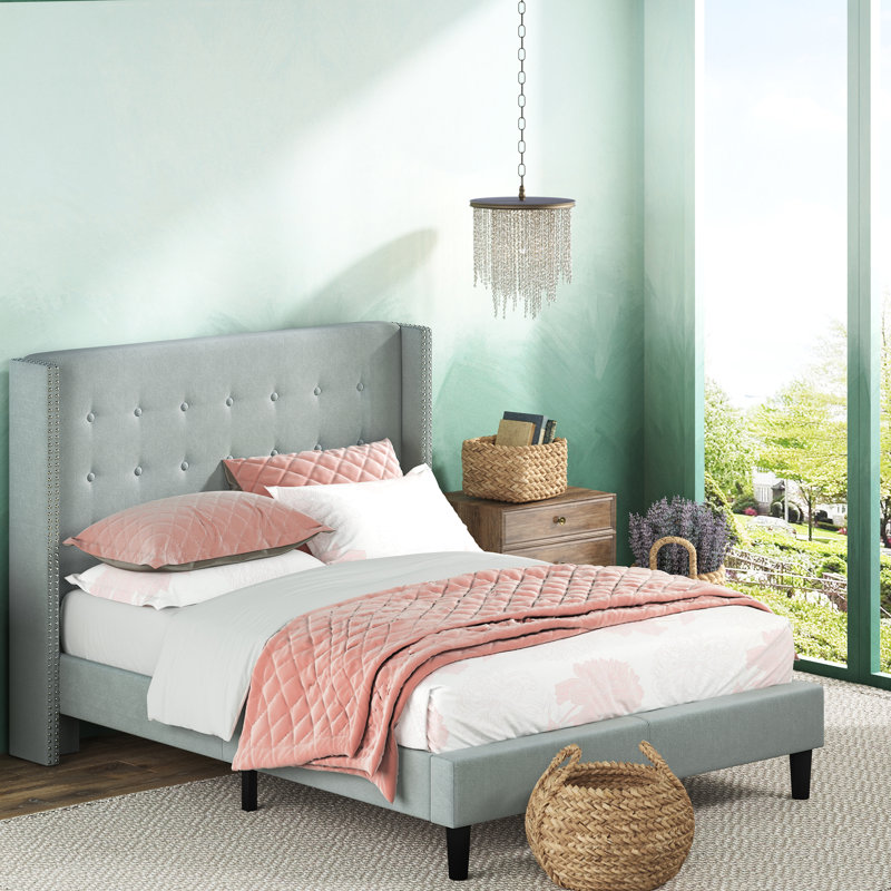 Alexio Upholstered Metal Wingback Bed, King