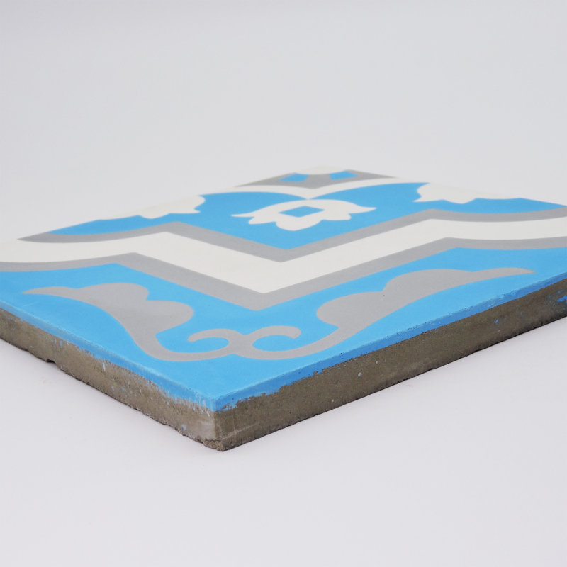 Taza 8" x 8" Cement Patterned Wall & Floor Tile, Blue/Gray/White
