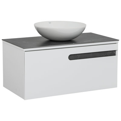 Lossa 35.56'' Single Bathroom Vanity with Calacata Marble, Ceramic Top