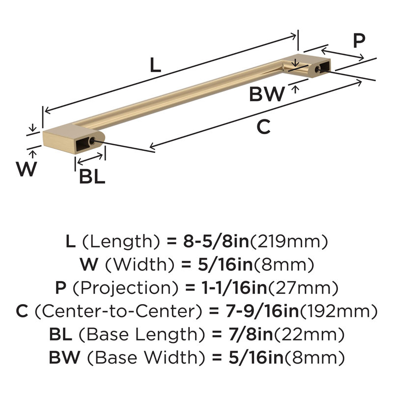 Cityscape 7-9/16 inch (192mm) Center-to-Center Champagne Bronze Cabinet Pull - 10 Pack, Champagne Bronze