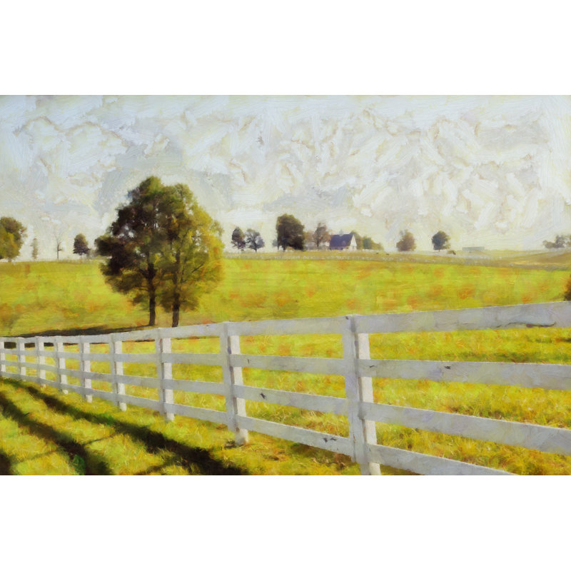 Painted Green Field With White Fence - Wrapped Canvas Art Prints, 30cm H x 46cm W x 3.8cm D
