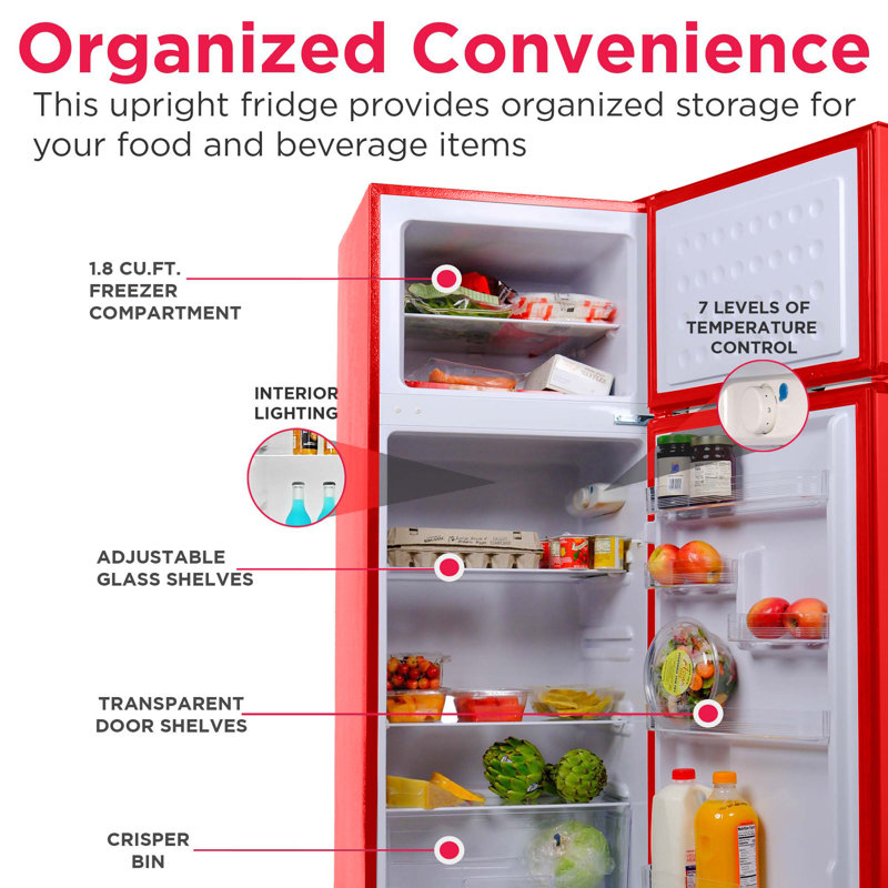 Frigidaire 7.5 Cu. Ft. Retro Refrigerator, Top Mount Apartment Size Fridge , Red