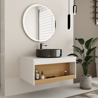 30" Wall Mounted Single Bathroom Vanity Set With Round Ceramic Sink