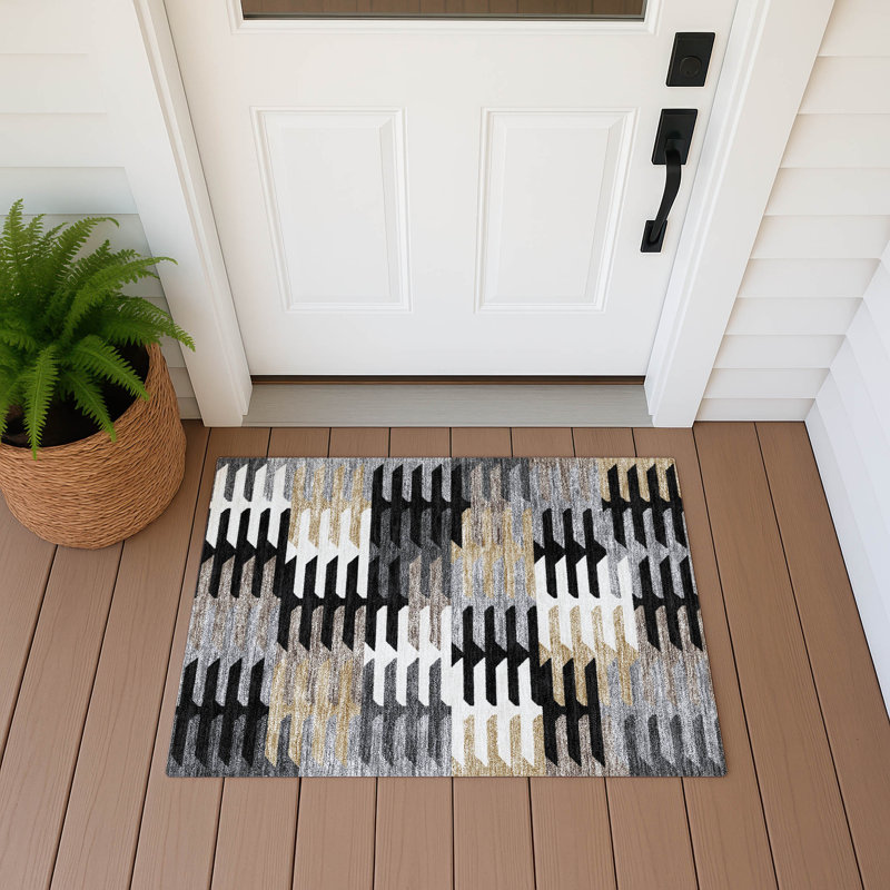 Machine Washable Indoor/Outdoor Aten ACN2328 Geometric Rug, Rectangle 1'8" x 2'6"
