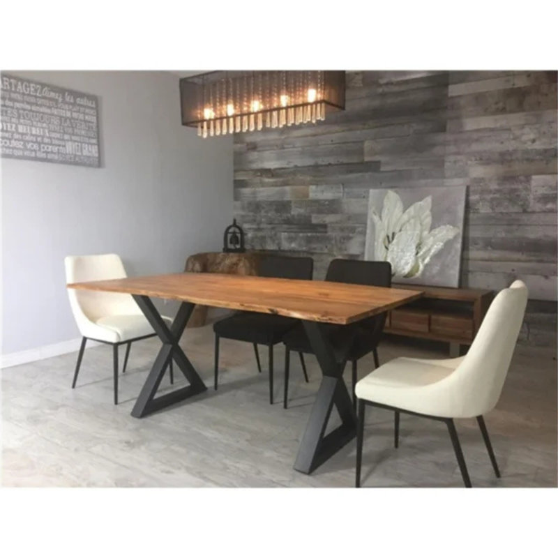 Table de salle à manger 67 po Live Edge en bois d'acacia massif avec base en X noire, Beige Wood