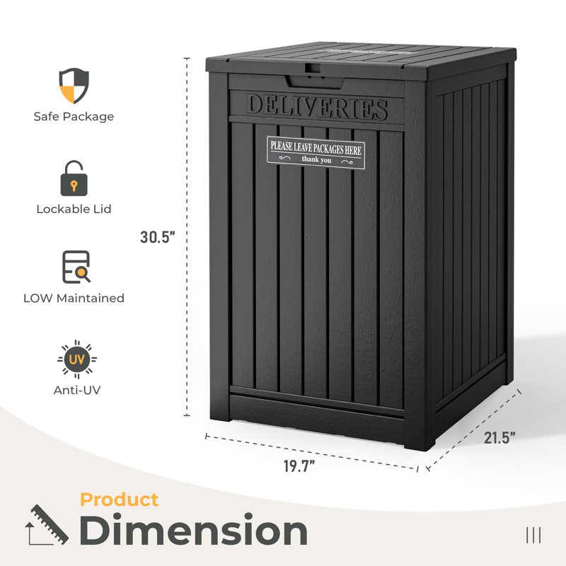 Boîte de livraison 48 gallons pour l'extérieur - Rangement en résine imperméable et verrouillable pour porche, patio et bord de la route