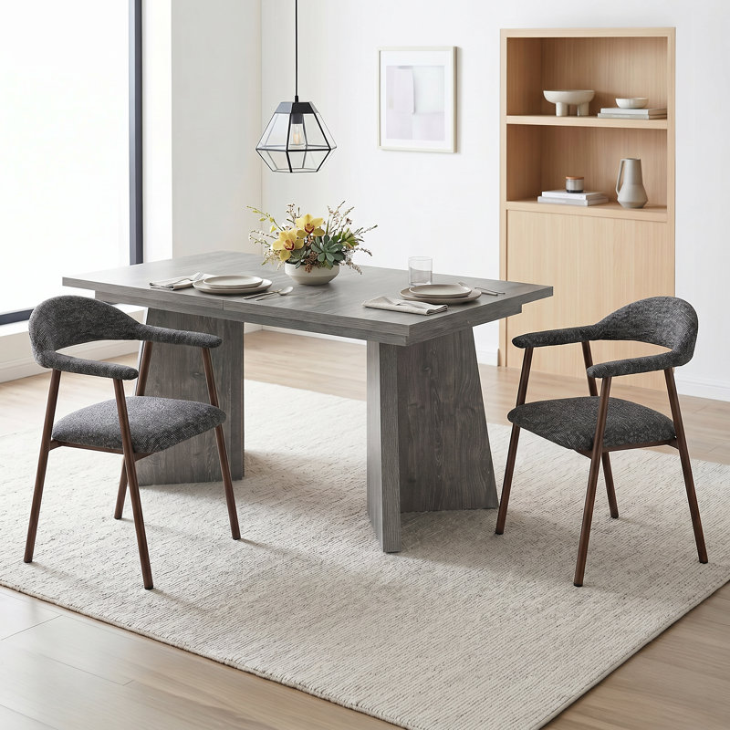 Table de salle à manger rectangulaire en bois Amiin 63 po avec 2 chaises de cuisine modernes rembourrées, Grey, Grey
