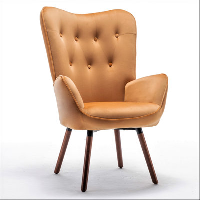 Fauteuil à oreilles de style Mid-Century moderne, fauteuil capitonné en tissu de polyester avec pieds évasés en bois massif pour le bureau de la chambre à coucher et du salon