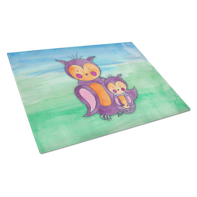 Caroline's Treasures Tempered Glass Momma and Baby Owl Watercolor Cutting Board