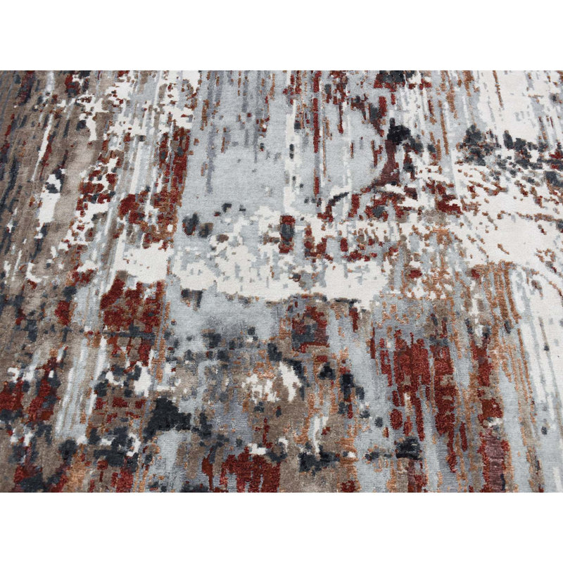 Tapis noué à la main en laine et soie rouge 9 pi x 12 pi 2 po 4F80AC05678B445EBF4AD3C8909391F7