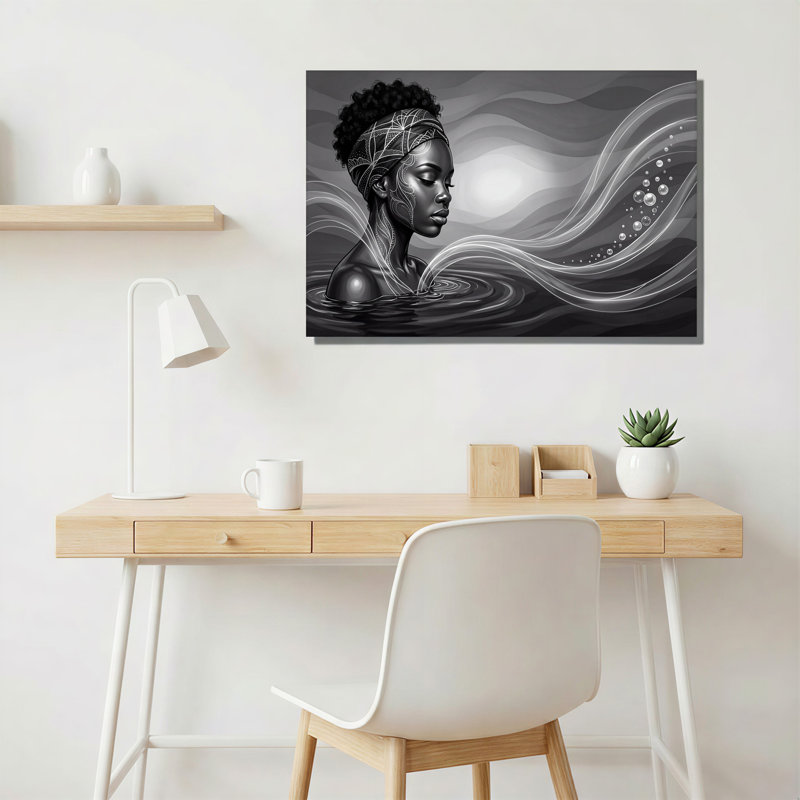 Art mural sur toile monochrome avec des lignes abstraites, 36"H x 48"W