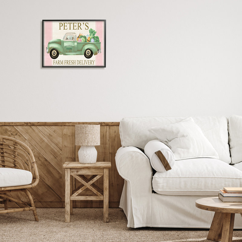 «Farm Fresh Livraison Sign», par Rust Art, H 16 po x l 20 po x P 1,5 po, Giclée encadrée noir minuit