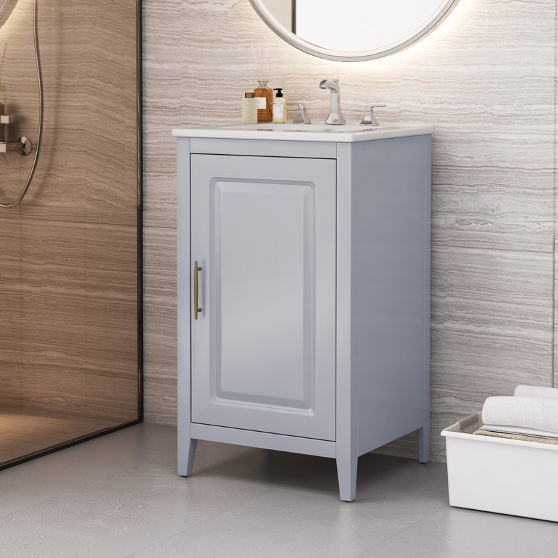 Meuble-lavabo de 20,3 po avec lavabo, tiroir fonctionnel, tablette de porte, porte à fermeture douce, meuble-lavabo, Gris