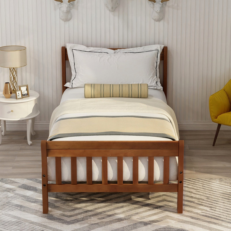 Wood Platform Bed Twin Bed Frame, Walnut