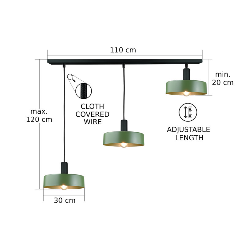 Bhayani 3 - Light Drum Pendant, Khaki Black, Green