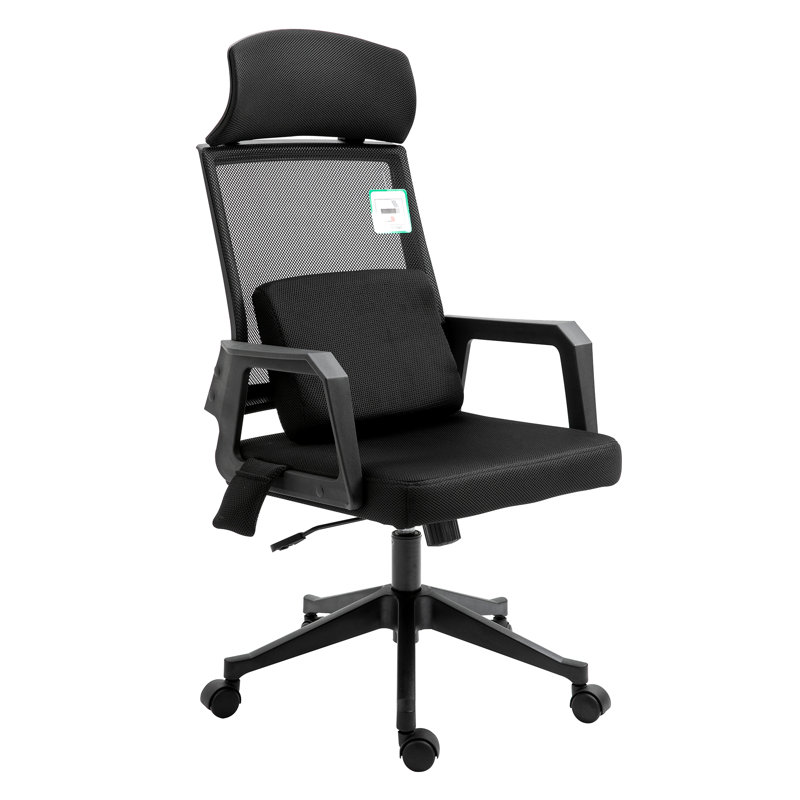 Biddick Polyester Blend Office Chair with Headrest, Black