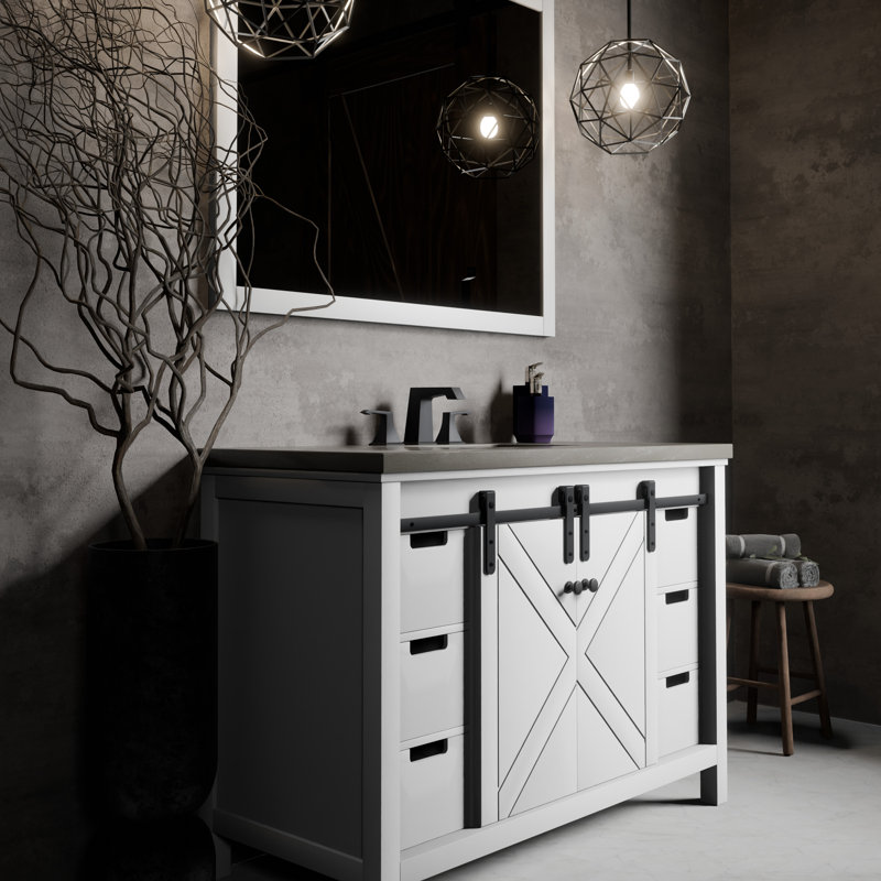 Miroir de salle de bain simple l 48 po x P 22 po Marsyas, Blanc, Quartz gris