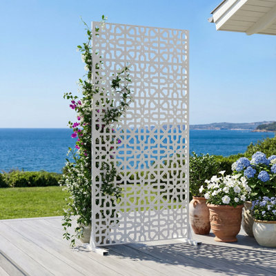 72x35x16 Inch Privacy Screens Starry Quadrifolium Geometric Rectangular Galvanized Steel Panels