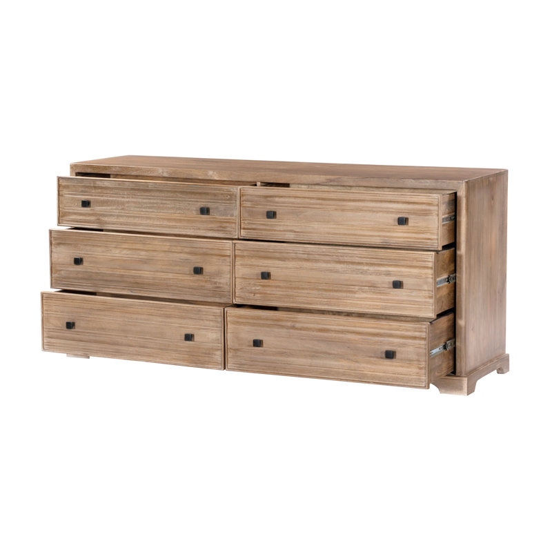 Carmenita 6-Drawer Dresser in Rustic Light Brown, Tan