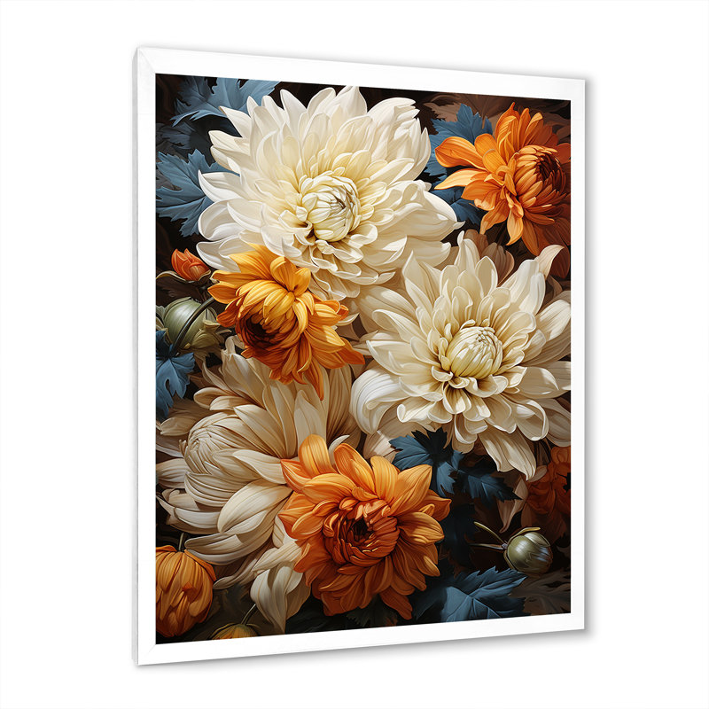 Yilin Chrysanthemums Autumn Gold Showcases - Chrysanthemums Wall Art Decor, Cadre simple blanc, H 40 po x l 30 po x P 1,5 po