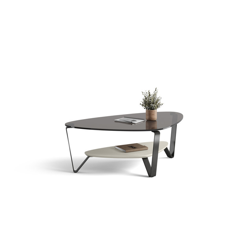 Dino Glass Top Coffee Table, Stone, 15.5" H x 55" L x 33.5" W