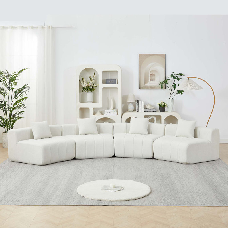 Canapé modulaire courbé en chenille avec 4 coussins, canapé modulaire semi-circulaire courbé et symétrique
