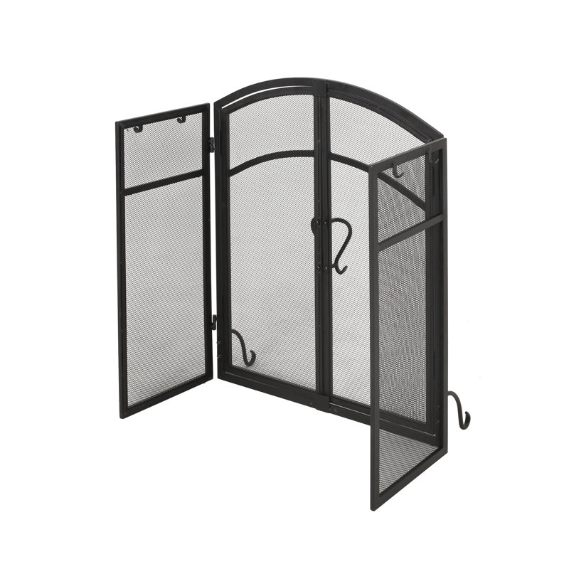 Pare-étincelles en fer noir mat avec portes et silhouette à dos de chameau, ensemble d'outils 4 pièces inclus