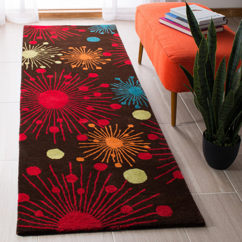 Tapis noir / rouge en laine touffeté à la main à motif abstrait Amier, Rectangle 5 pi x 8 pi