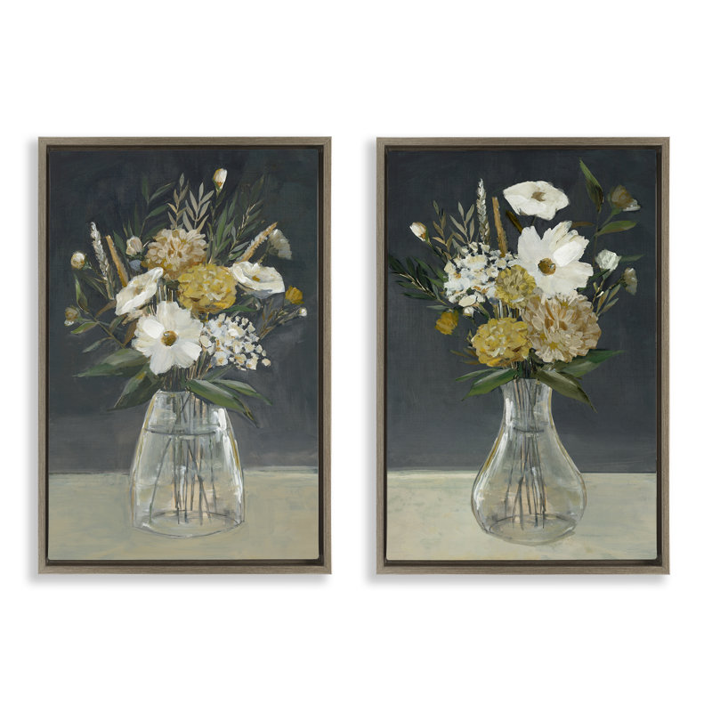  Ensemble de 2 vases Mute Bouquet Vases encadrés par Hannah Dawson, H 25 po x l 17 po, Cadre flottant orme Montalcino