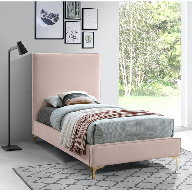 Upholstered Platform Bed, Twin, Pink Velvet