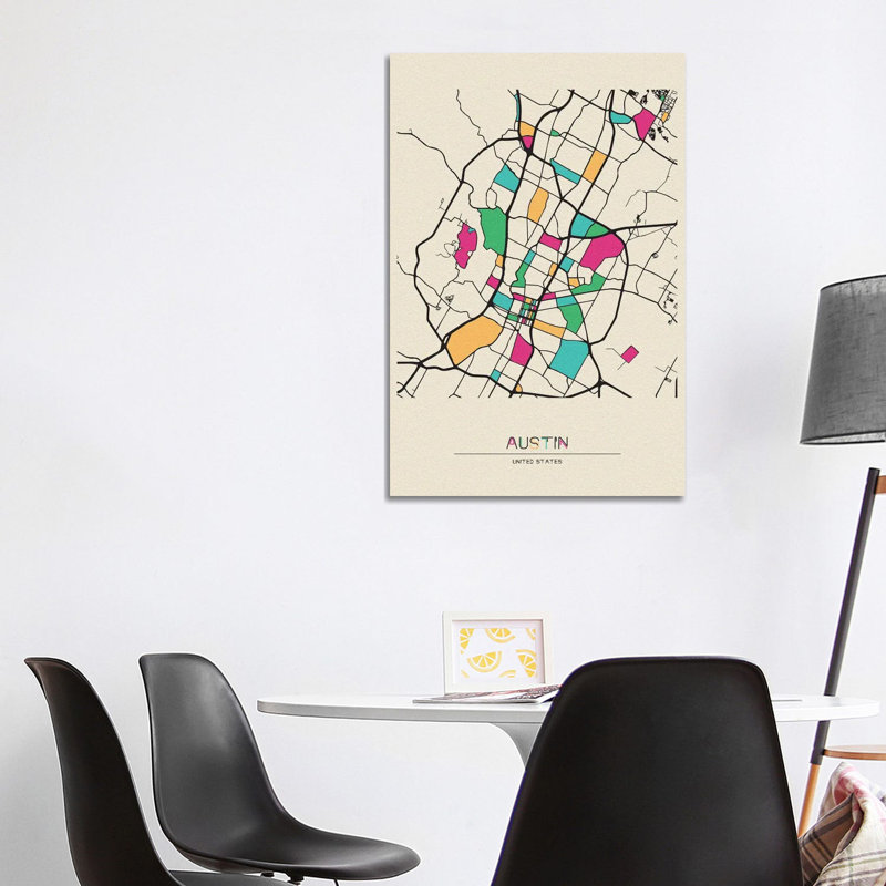 Austin, Texas Map 1 Piece Wrapped Canvas Wall Art, 101.6 cm H x 66.04 cm W x 1.91 cm D
