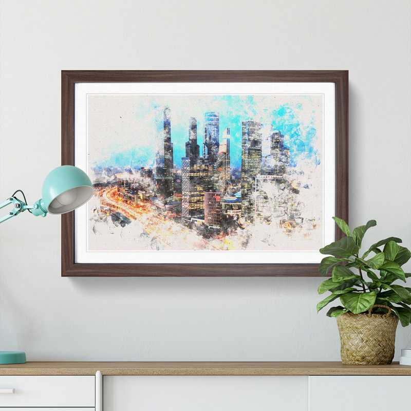 Moscow Russia Skyline - Framed Print, 62cm H x 87cm W x 2cm D, Walnut Framed