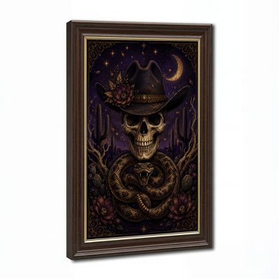 Impression sur toile mauve, crâne de cowboy