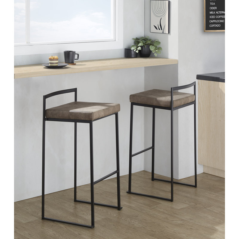 Tabouret de bar et de comptoir Ernestine, Noir, Polyester Cowboy brun, Tabouret de bar (siège d'une hauteur de 31 po)