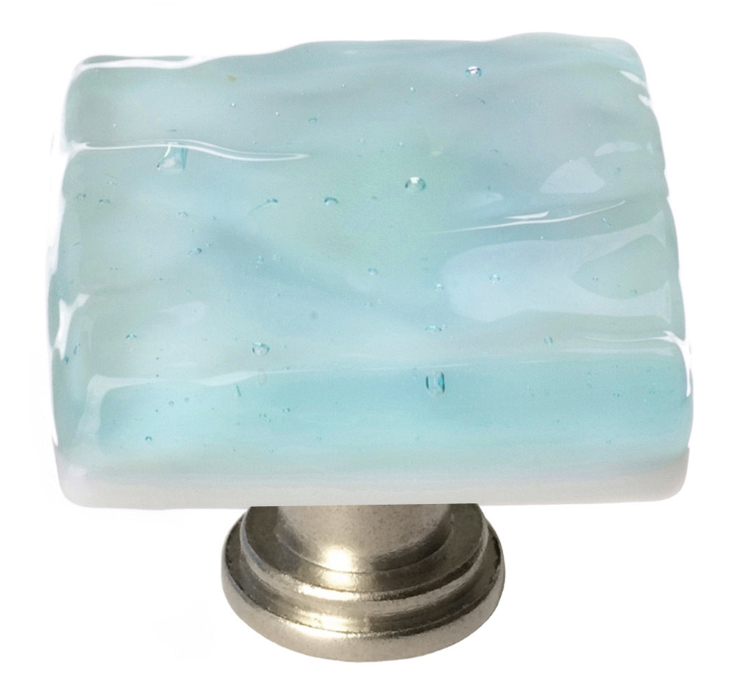 Glacier Square Cabinet Knob, Satin Nickel, Light Aqua