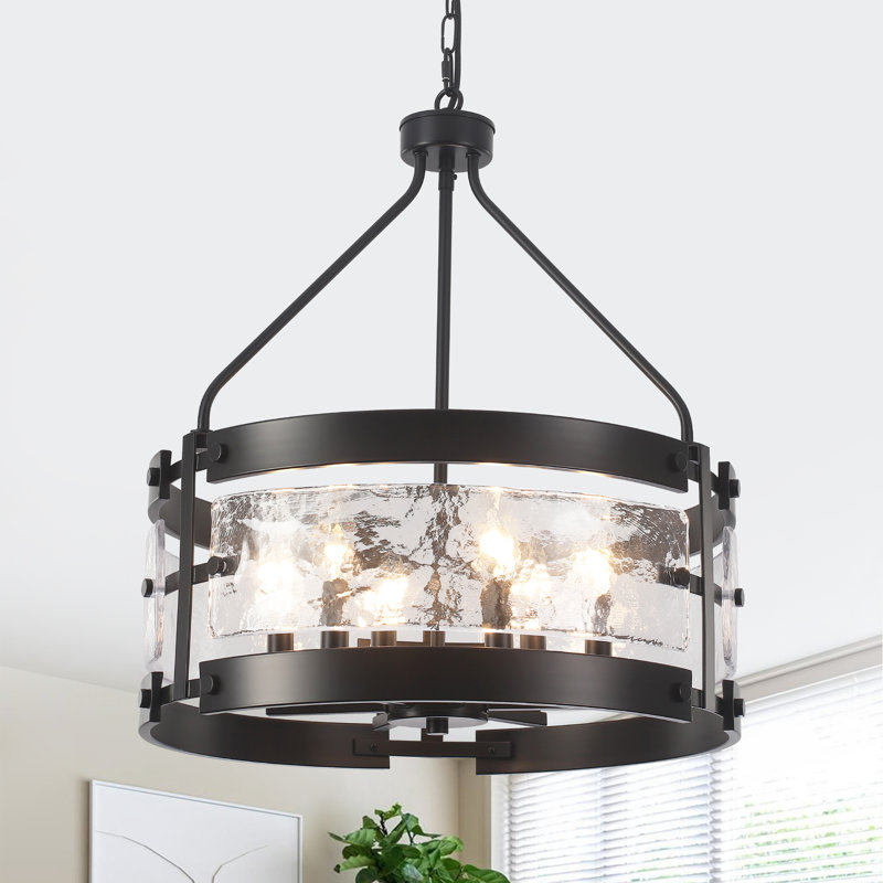 6 - Light 18.9'' Dimmable Modern Drum Candle   Chandelier With Glass Shape, Matte Black