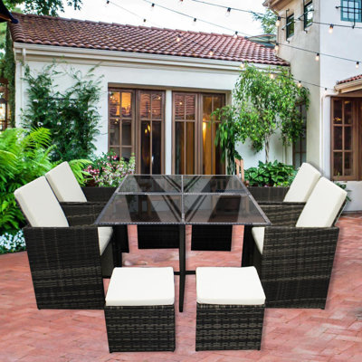 9 Pieces Rattan Garden Furniture Set Wicker Chairs Sofa Table For Outdoor Patio