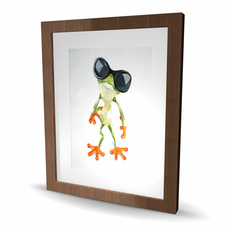 Drôle de grenouille avec lunettes de soleil - Reptile vert, reproduction encadrée