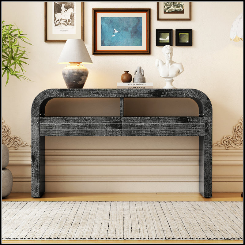 Console rétro avec 2 grands tiroirs, conception étroite pour les petits espaces et décoration intérieure élégante