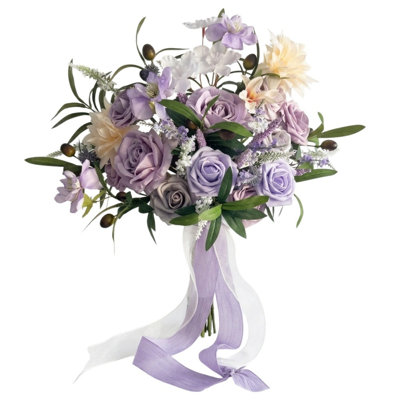19.7 Inches Artificial Lilac Bridal Bouquets For Bride, Free Form Artificial Wedding Flower Bouquet