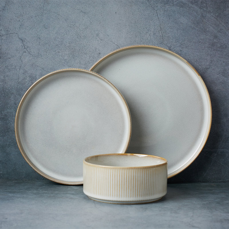 Stoneware Dinnerware Set 12 Piece - Service for 4, Cappuccino White