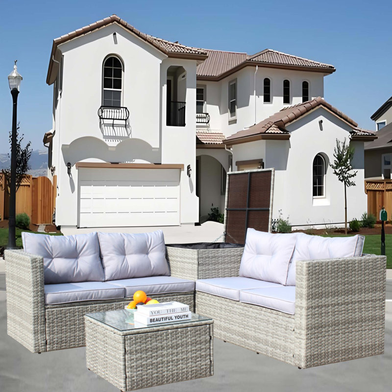 Ensemble de canapé modulaire en osier de patio 4 pièces avec boîte de rangement