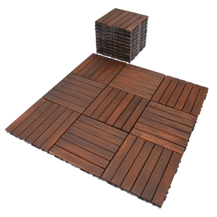 12'' L x 12'' W Wood Interlocking Deck Tile in Brown