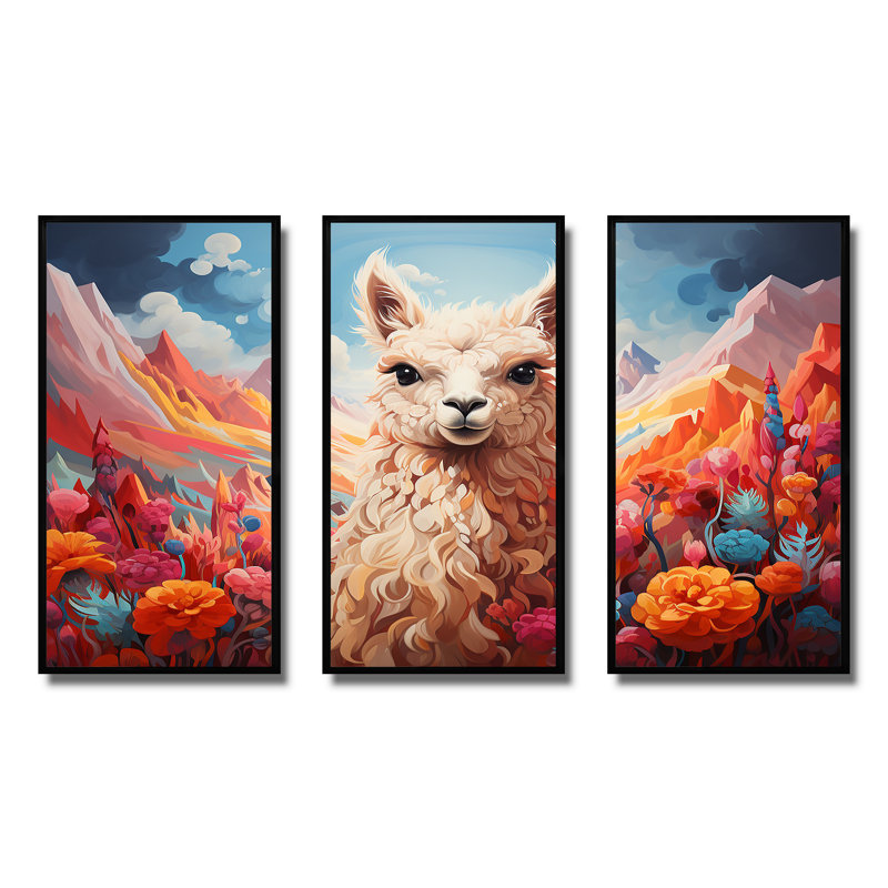 Enchanting Alpaca Valley - Alpaca, art mural, H 28 po x l 36 po x P 1 po, Cadre flottant noir